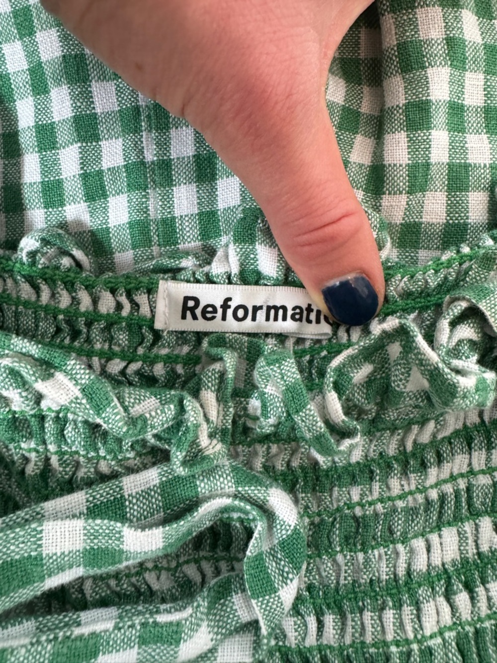 Reformation Green and White Gingham Smocked Dress - Picture 3 of 4
